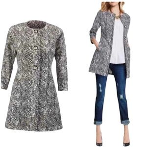 CAbi Ponte Long Knit 3 Button Dress Coat Black White Zig Zag Trendy Women's XS